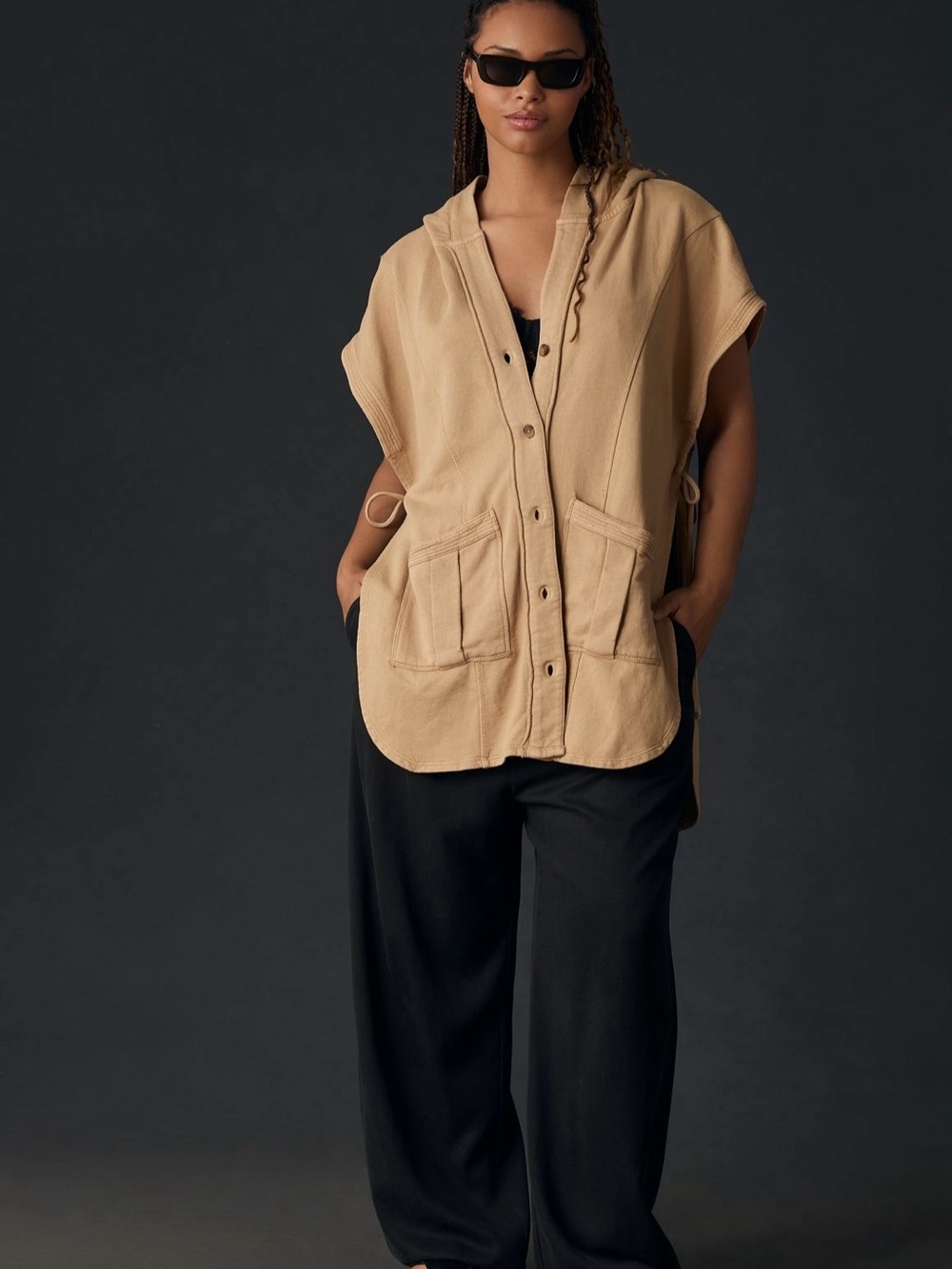 Pilcro Side-Tie Relaxed Hooded Button-Front Poncho